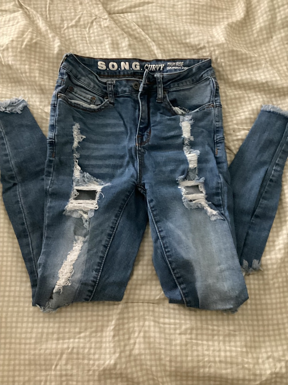 S.O.N.G. Curvy High-Rise Ripped Skinny Jeans - Dark Blue
